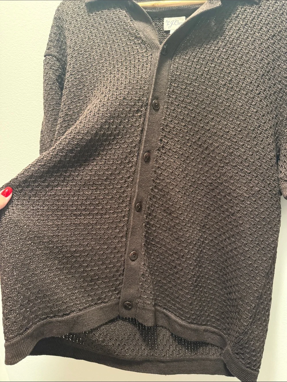 J.Crew Men’s Brown Textured 100% Linen Knit Polo Sweater